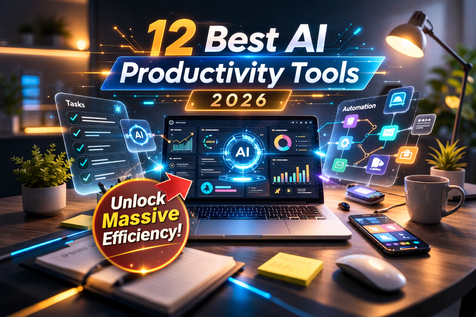 Best AI Productivity Tools in 2026 dashboard illustration